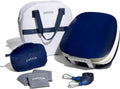 Portable Meditation Chair with Back Support Foldable Seat, Cushion, Carry-All Tote, Adjustable Carrier Strap, Blanket - Navy Blue Shell/White Cushions Y11504