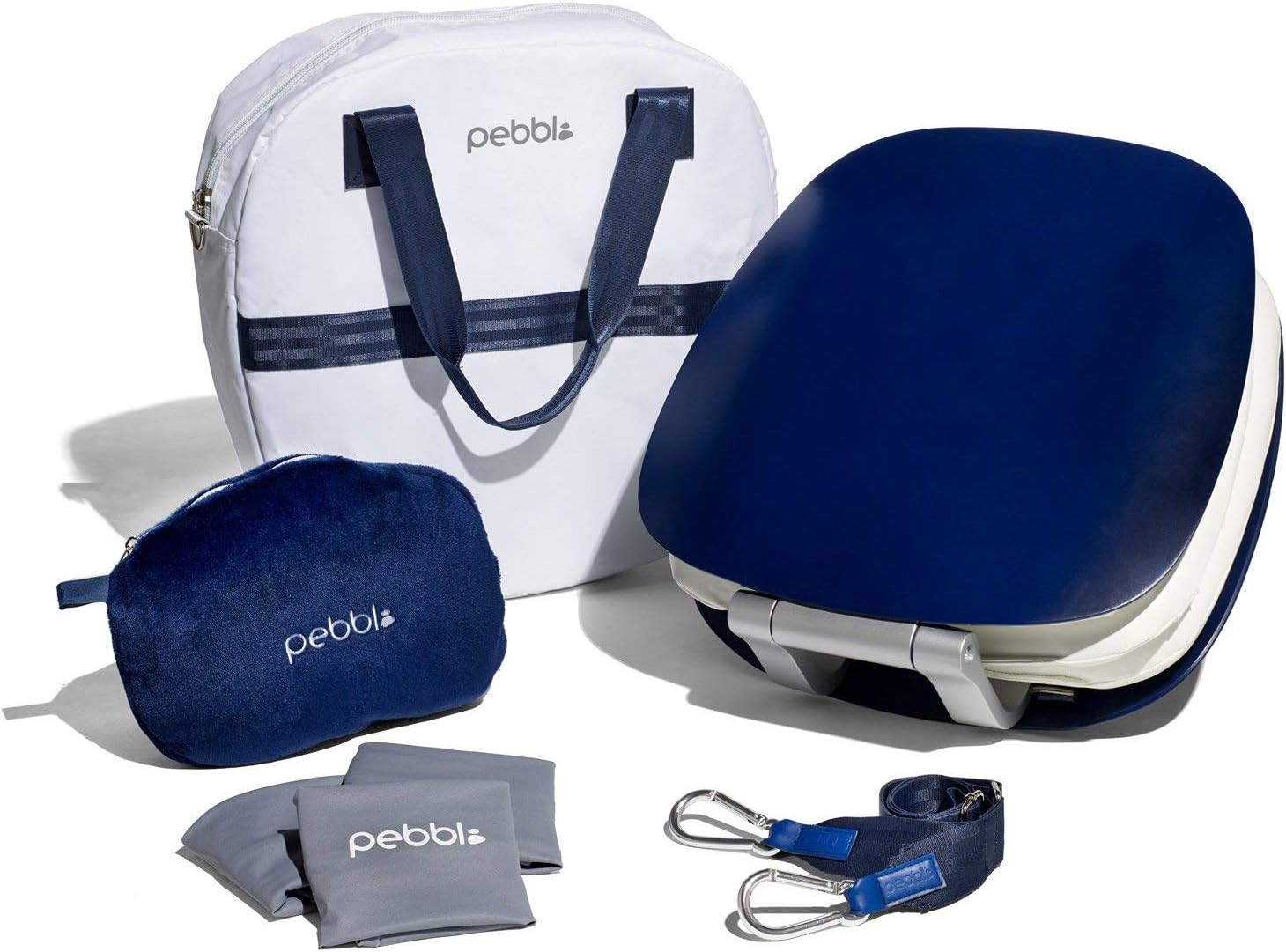 Portable Meditation Chair with Back Support Foldable Seat, Cushion, Carry-All Tote, Adjustable Carrier Strap, Blanket - Navy Blue Shell/White Cushions Y11504