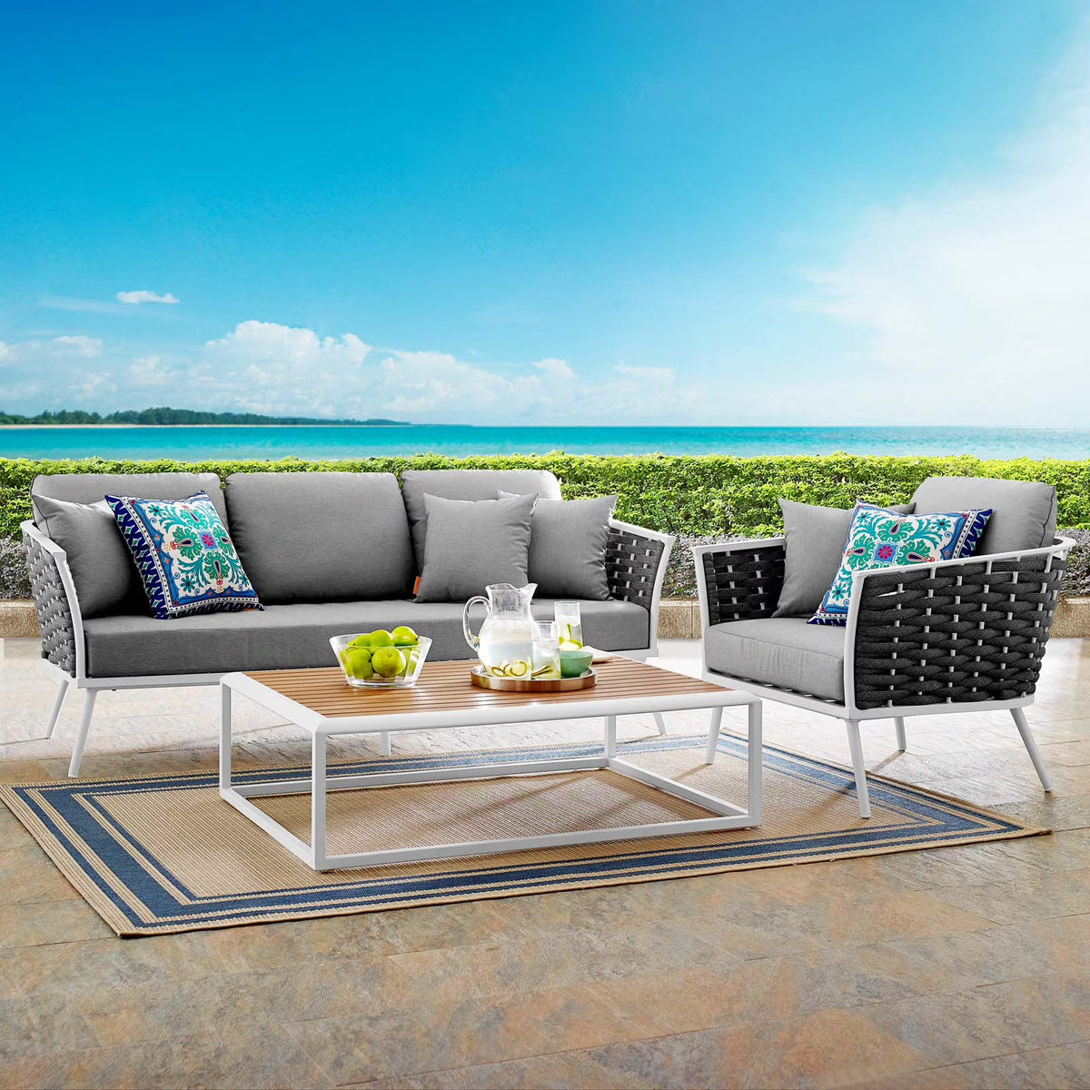 White Gray 3 Piece Outdoor Aluminum Sectional Sofa Set Z367