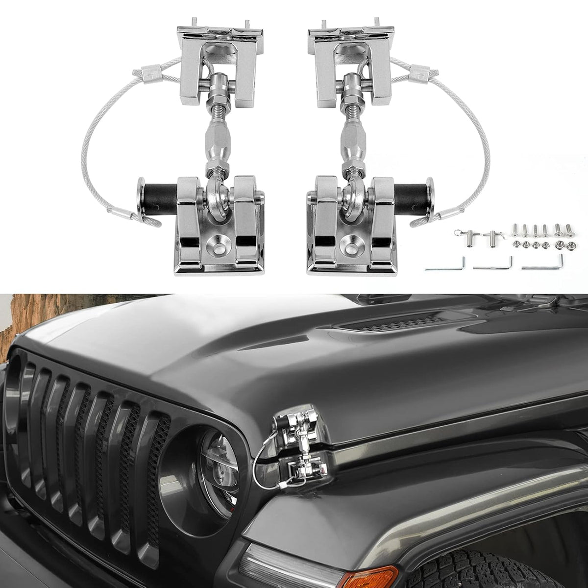 Hood Latches for Jeep Wrangler, Locking Hood Catch Kit Aluminum Alloy, Black, Pack of 2 E722506