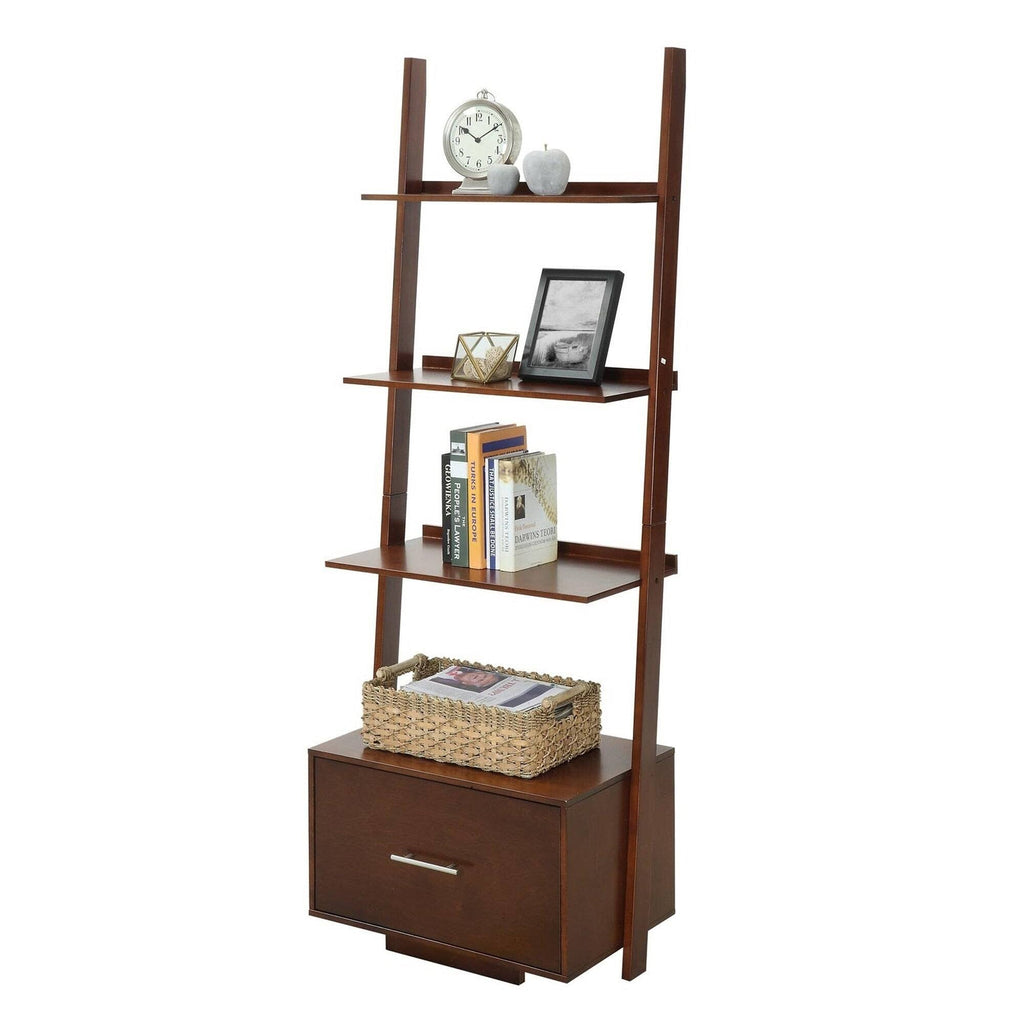 White Ladder Bookcase with File Drawer P7857