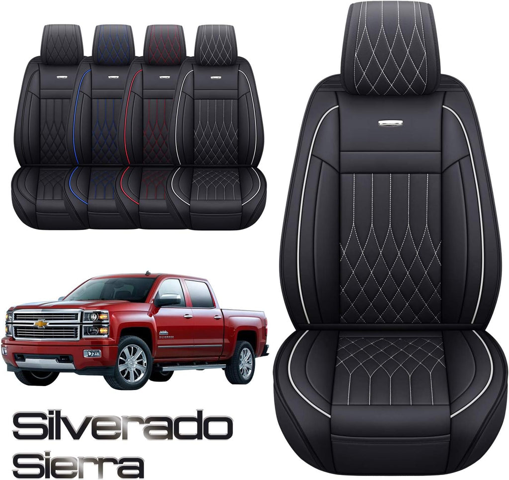 Black and White Waterproof Faux Leather Car Seat Covers Front Pair F77223