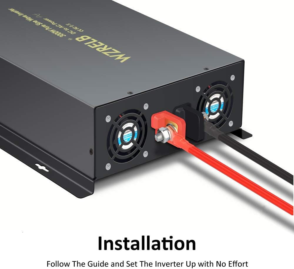 3000Watt 48V DC to 110V 120V Pure Sine Wave Power Inverter with Remote Control Dual AC Outlets and AC Hardwire Port H319058