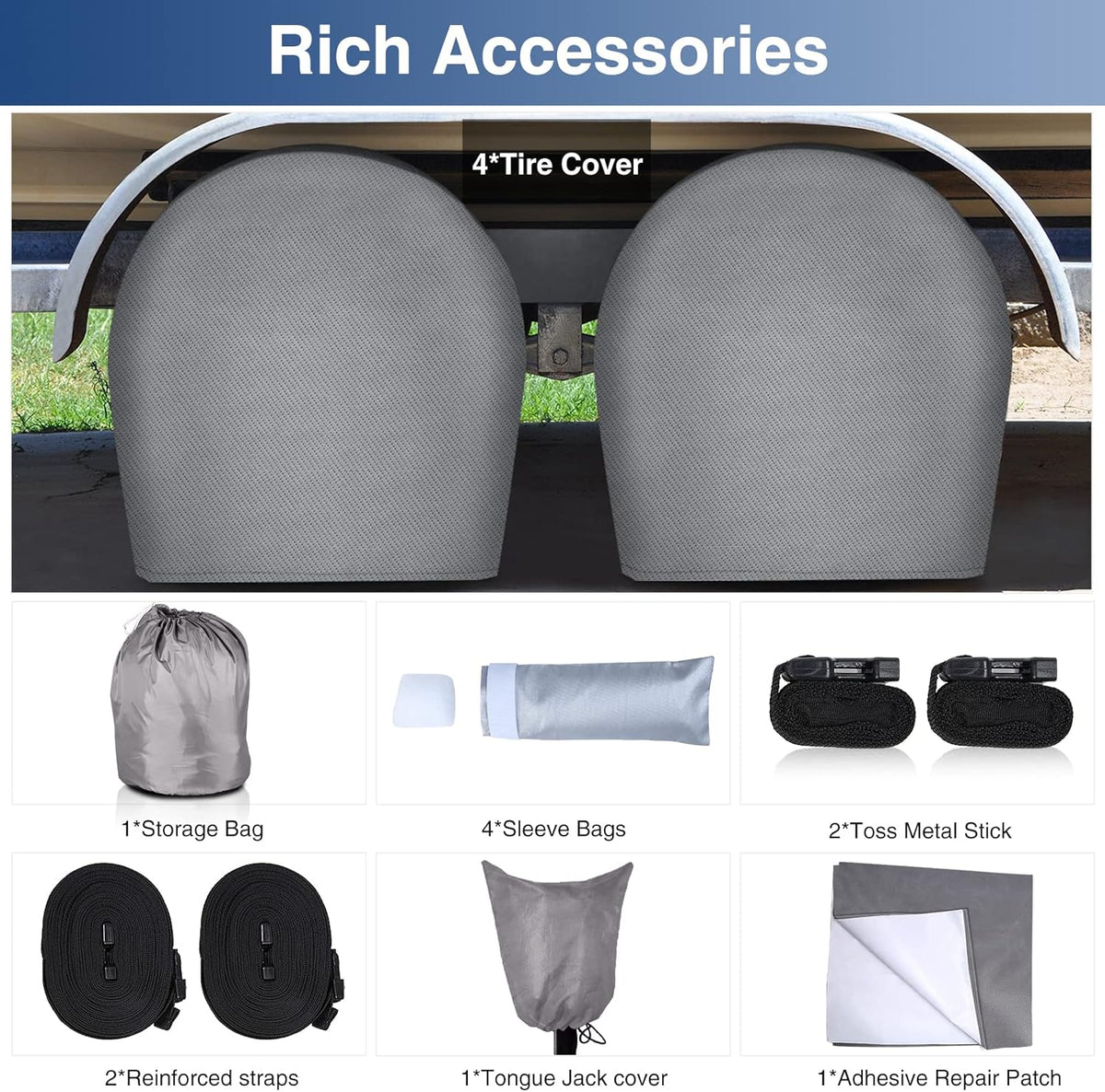 Upgraded Waterproof 500D Travel Trailer Cover with 4 Tire Covers, Tongue Jack Cover Q301
