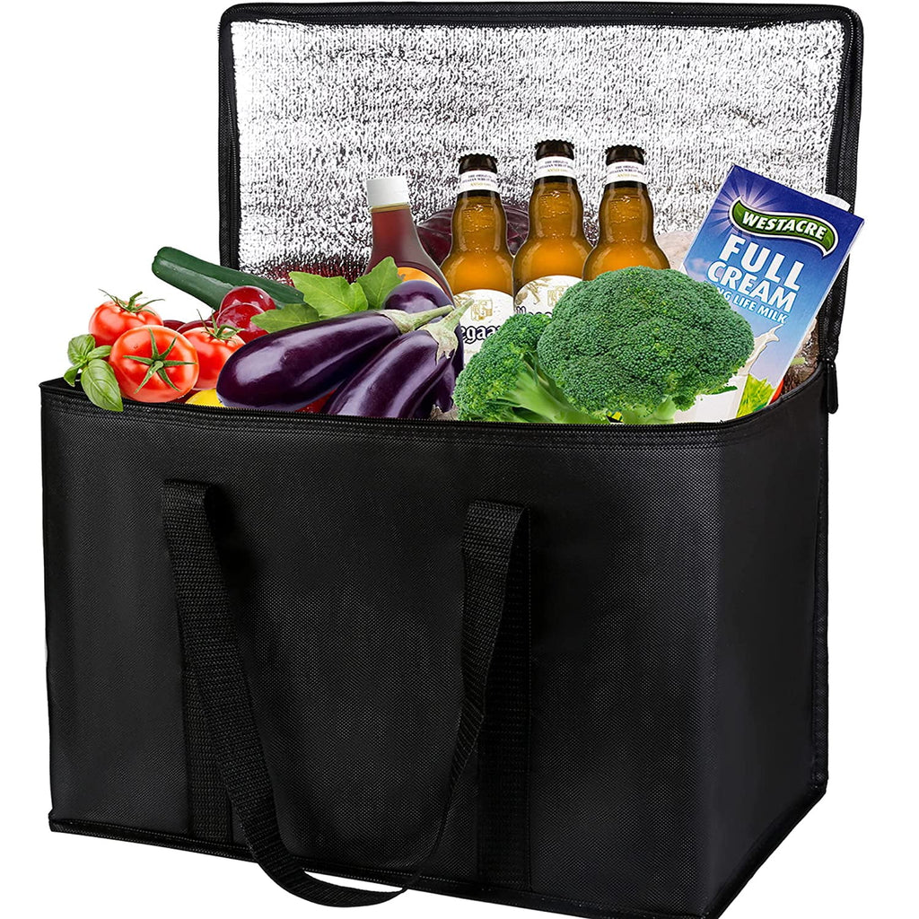 Black Insulated Grocery Tote Bag with Thermal Zipper S398