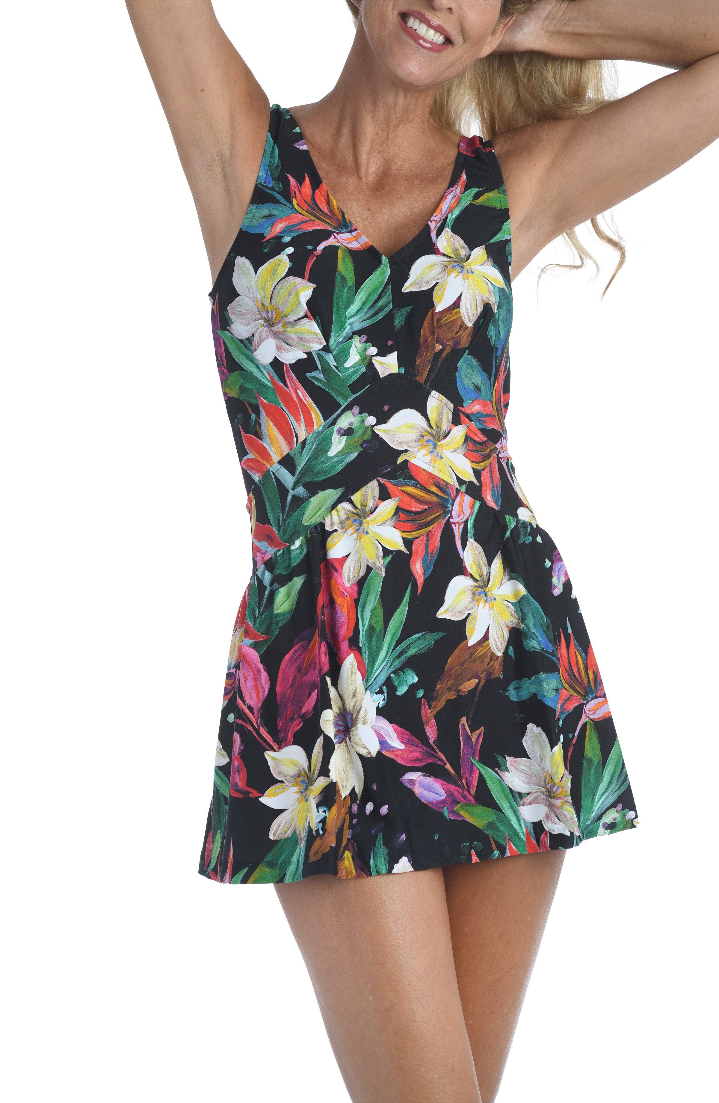 Multi Tropical Print Swimdress F12358