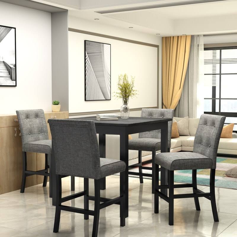 5-Piece Dining Set Wood Square Table and Chairs Stools Grey B583704
