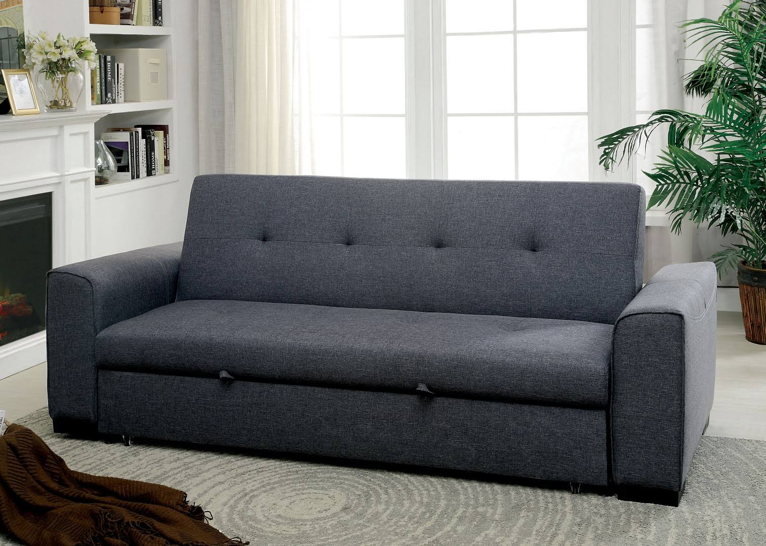 Gray Convertible Expandable Futon Sofa V17157