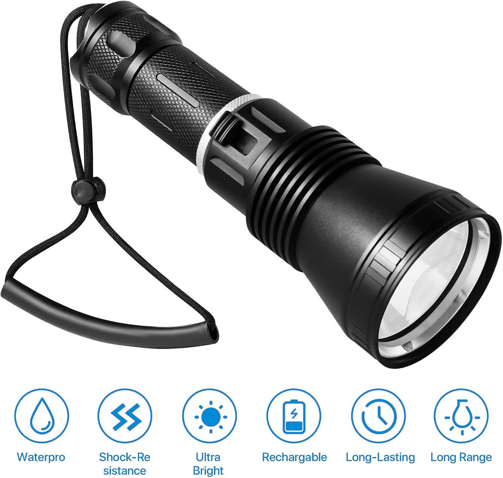 6000 Lumen Waterproof Rechargeable LED Diving Flashlight, Pack of 2 B965721