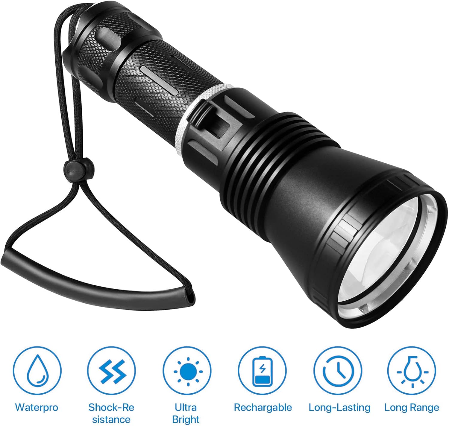 6000 Lumen Waterproof Rechargeable LED Diving Flashlight, Pack of 2 B965721