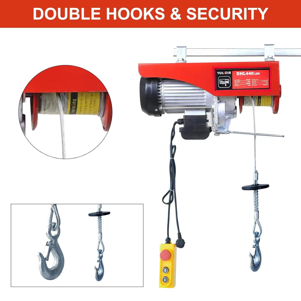 Electric Hoist 440LBS Electric Winch, Wire Remote Control, 110V Steel Electric Lift, Household Small Crane with 2 Lift Slings Straps P453