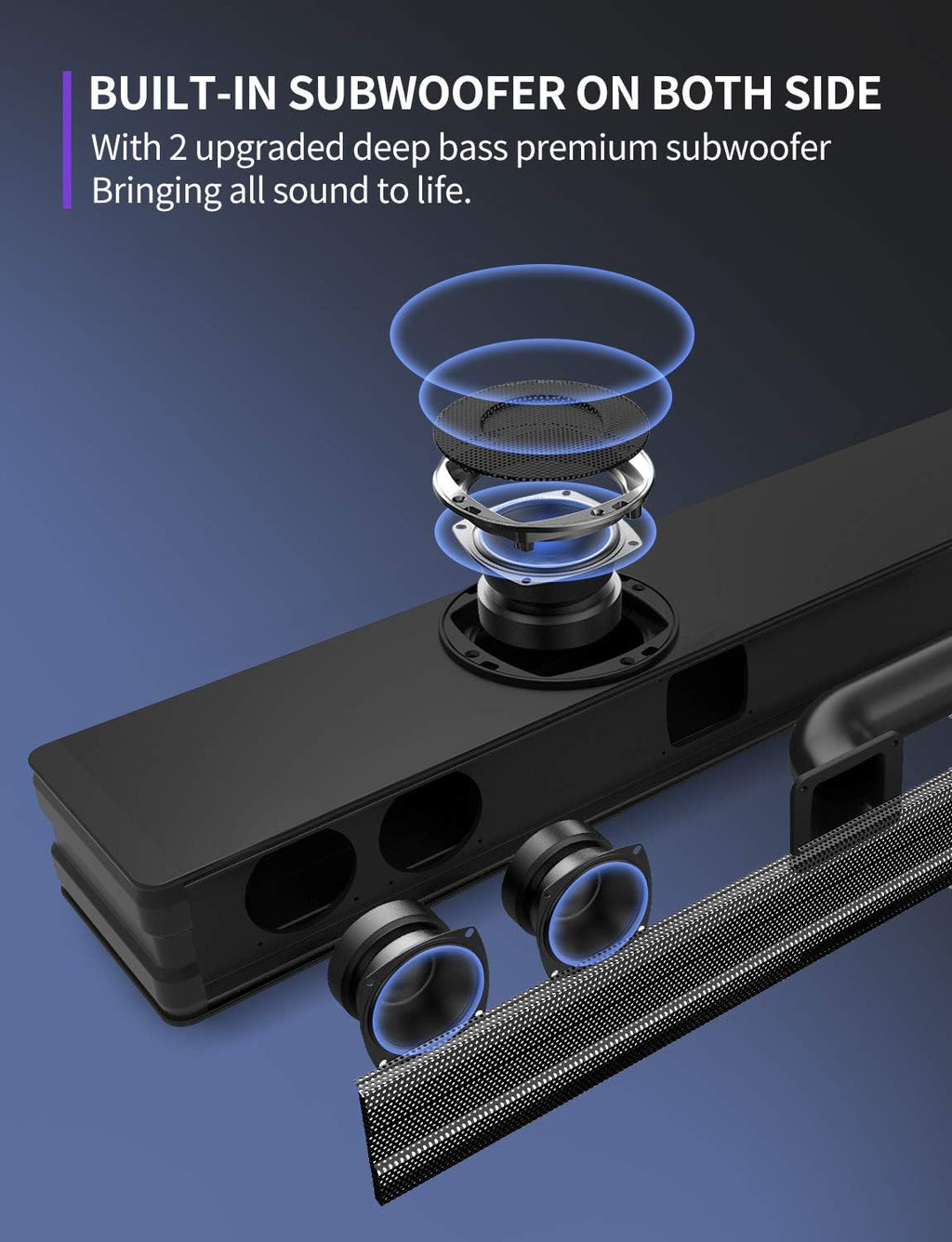 2.1 Sound Bar with Dual Built-in Subwoofer, 90W, Bluetooth 5.0, Wall Mountable V952826