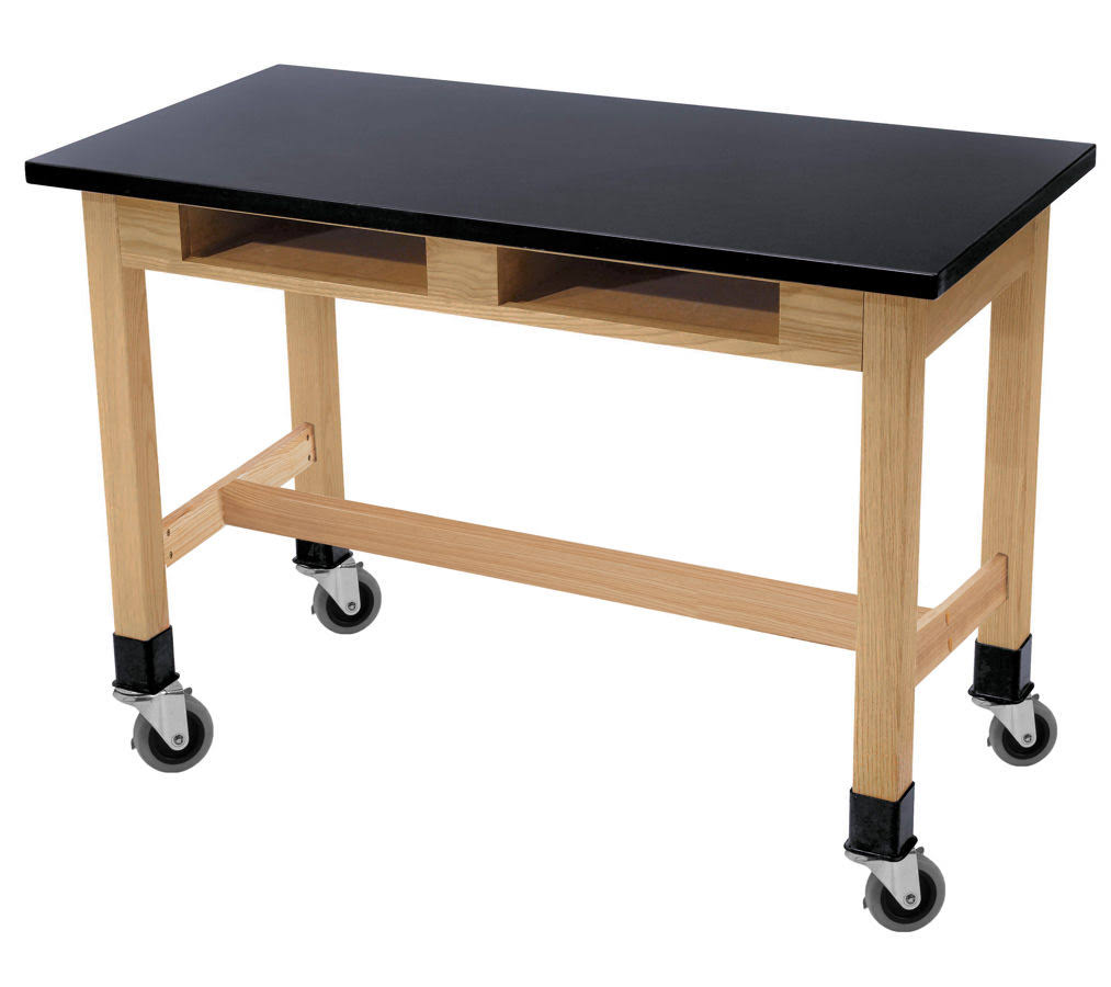 72x22 Wood Science Lab Table with Chemical Resistant Top and Casters in Black X774