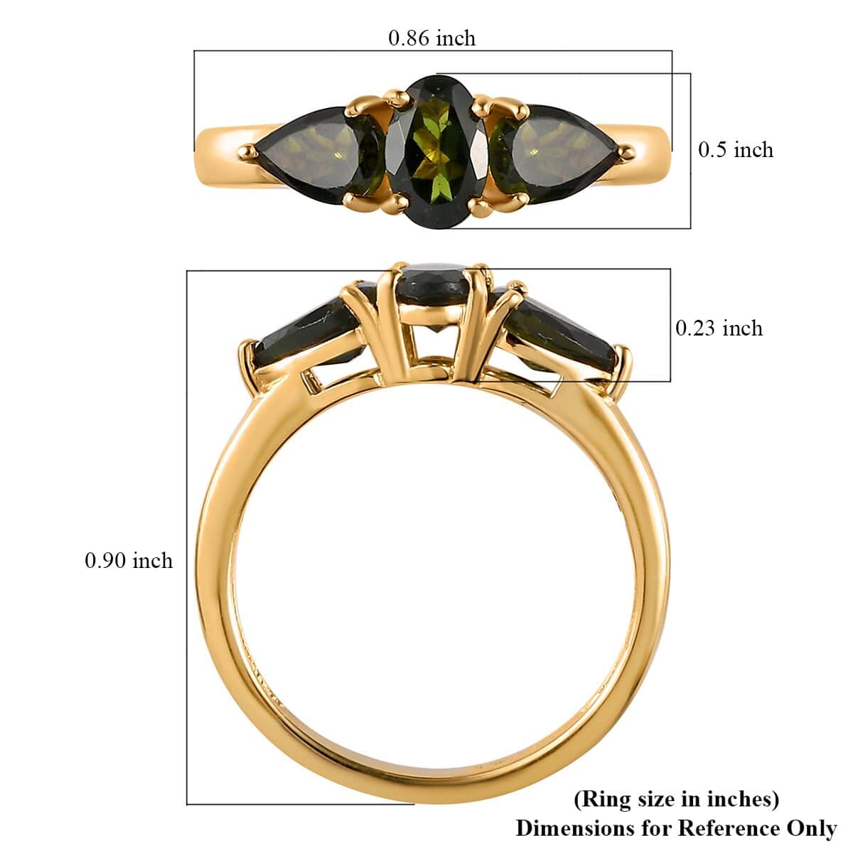 Chrome Tourmaline Oval 925 Sterling Silver Vermeil Yellow Gold Plated 3 Stone Ring Size 7 Ct 0.95 J164