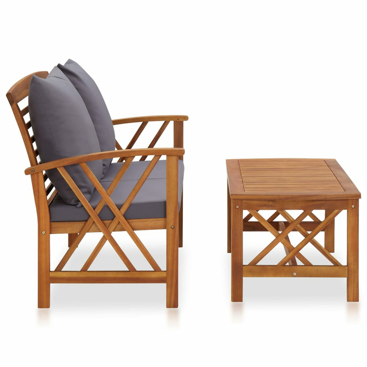 2 Piece Outdoor Sectional Sofa Set with Gray Cushion and Coffee Side Table Acacia Wood E589643
