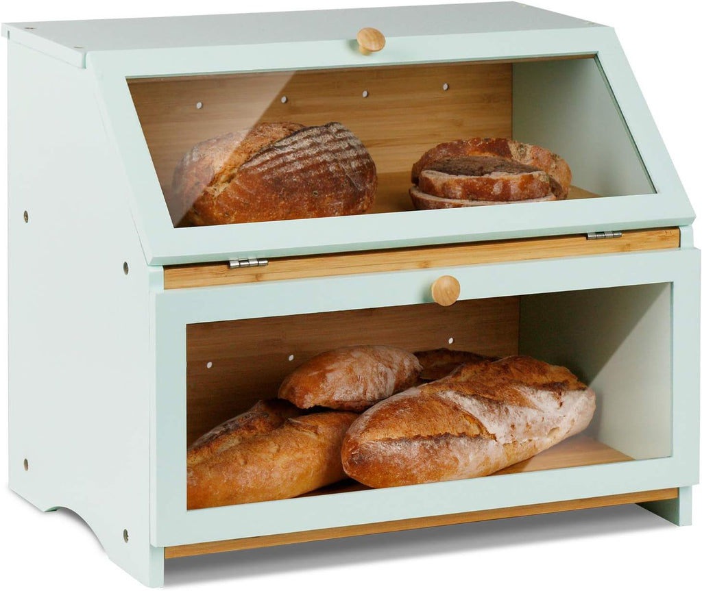 Natural Bamboo Double Layer Large Bread Box Y64524