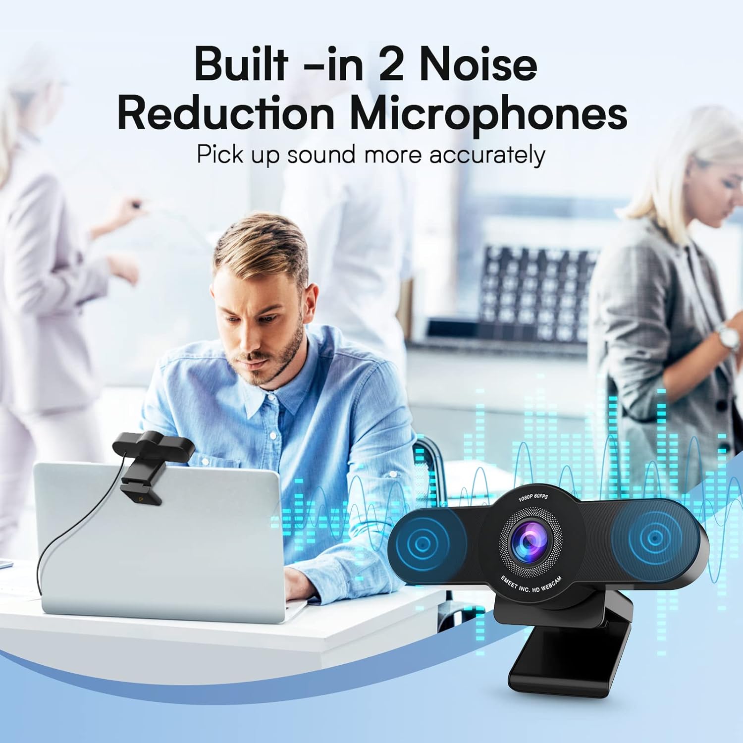 1080P 60FPS Webcam with Privacy Mode, Built-in 2 Noise Reduction Mics, Autofocus USB Camera D565741