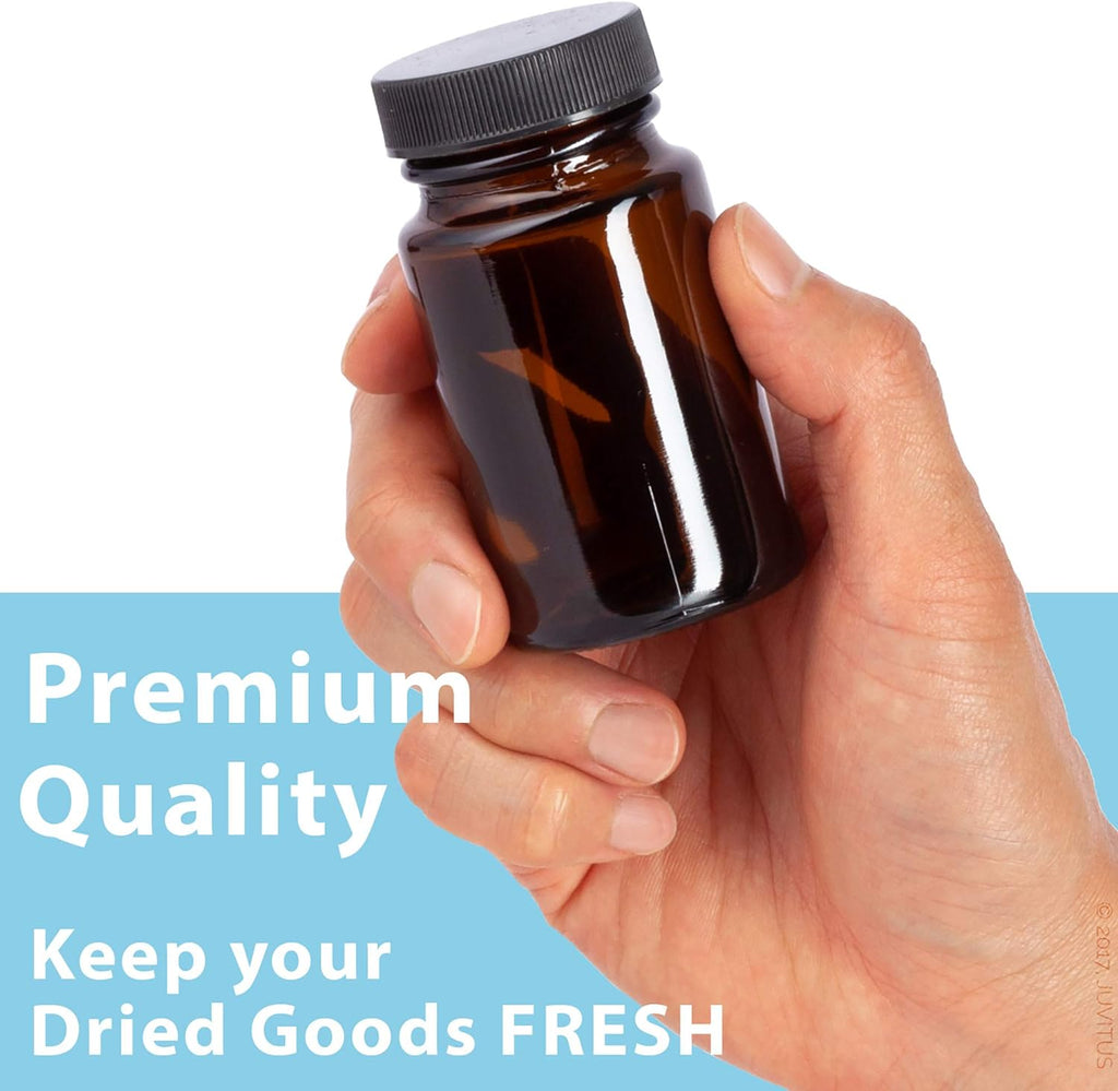 Amber Glass Packer Bottle With Black Ribbed Lid (12 Pack) M559