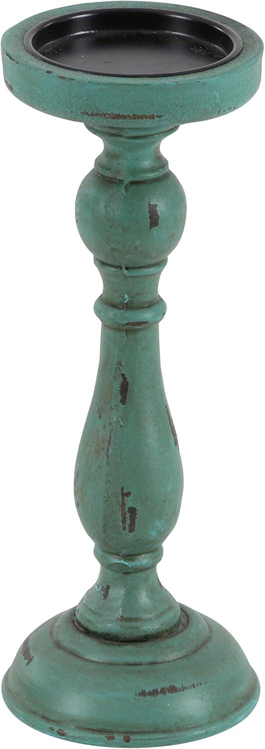 Teal Wood Candle Holder K244