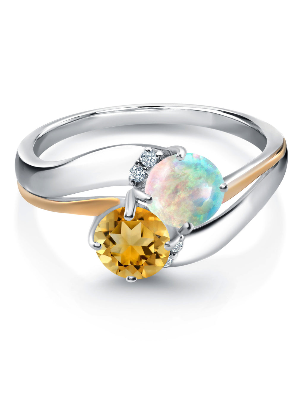 Sterling Silver and 10K Yellow Gold Citrine and Opal Ring with Diamond Accent N6326