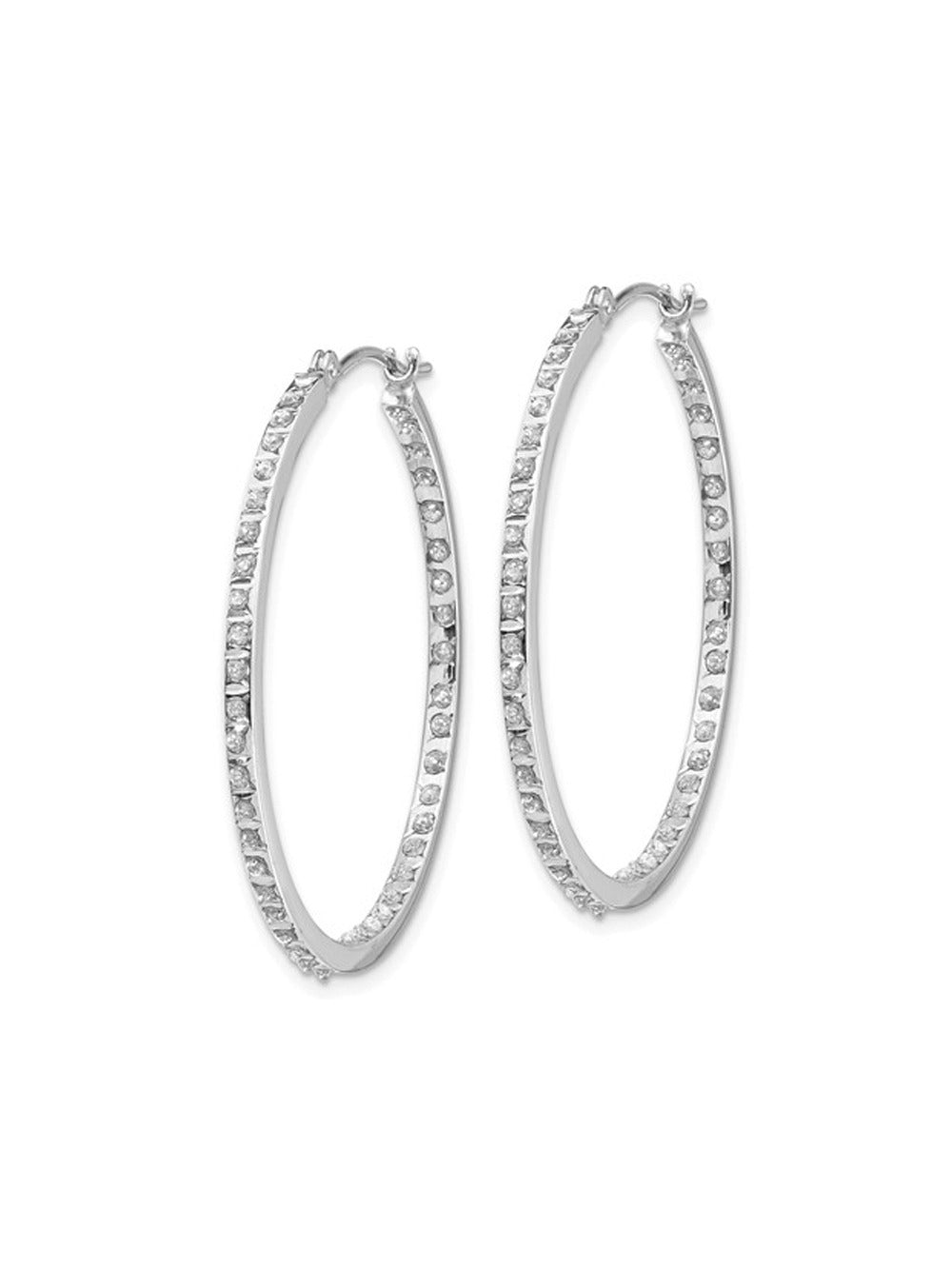 14K White Gold Diamond Hoop Earrings (1 1/3 Inch) L783586