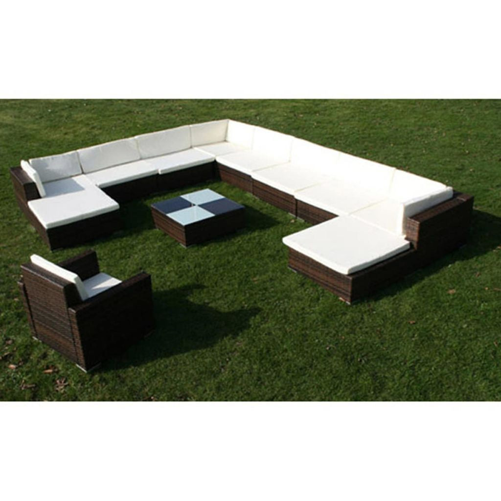12 Piece Patio Lounge Set with Cushions Brown Poly Rattan K212
