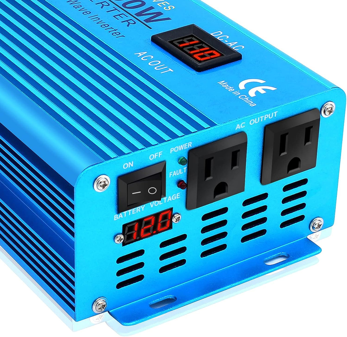 1200W Pure Sine Wave Power Inverter with 2 AC Outlets and LCD Display G8666