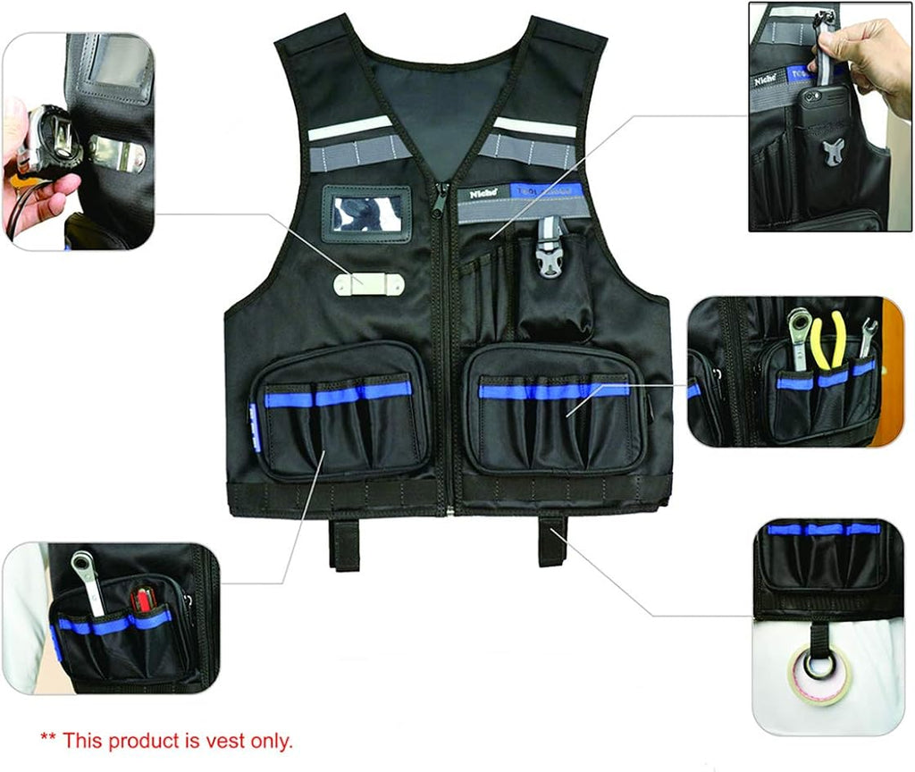 Heavy Duty Work Vest with Adjustable Straps, Tool Pockets and Reflective Stripes R9361
