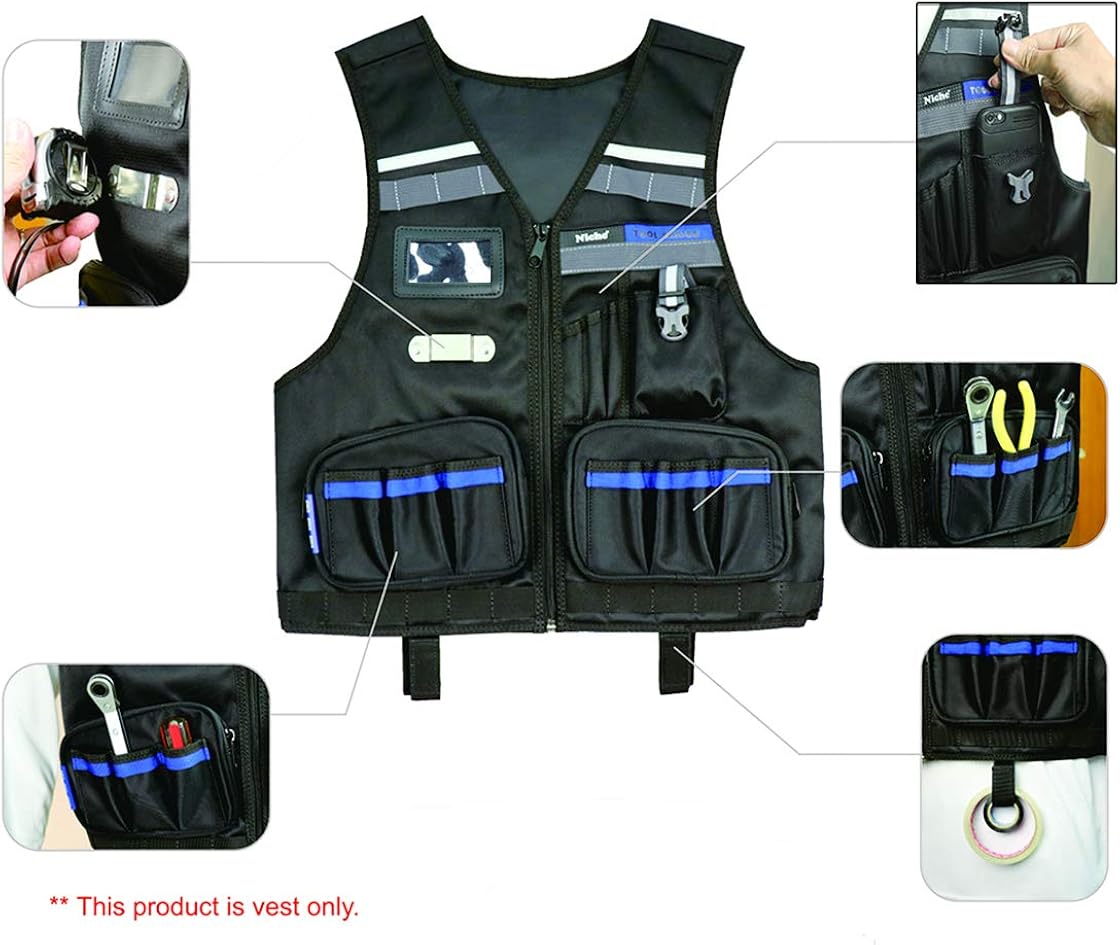 Heavy Duty Work Vest with Adjustable Straps, Tool Pockets and Reflective Stripes R9361