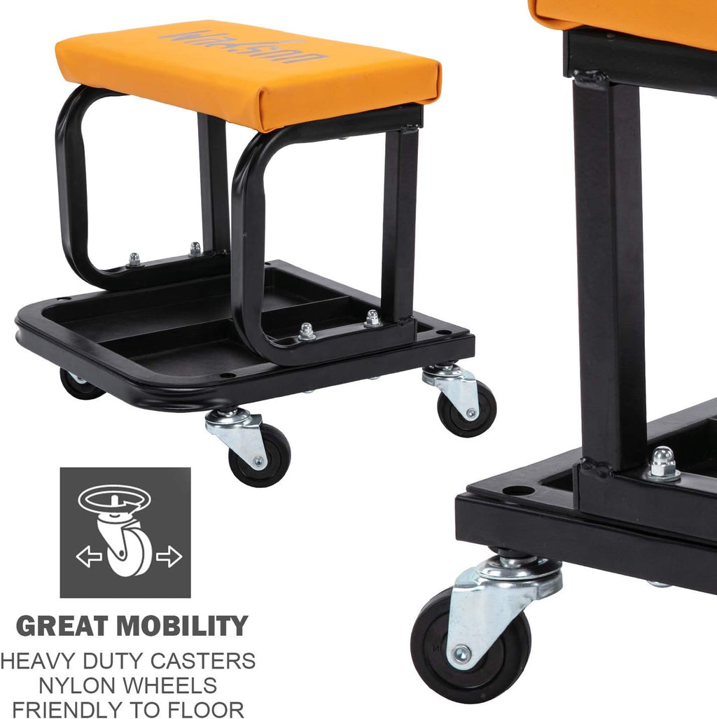 Rolling Garage Seat with Tool Tray Storage, 300 lbs Capacity, Pack of 2 E3909