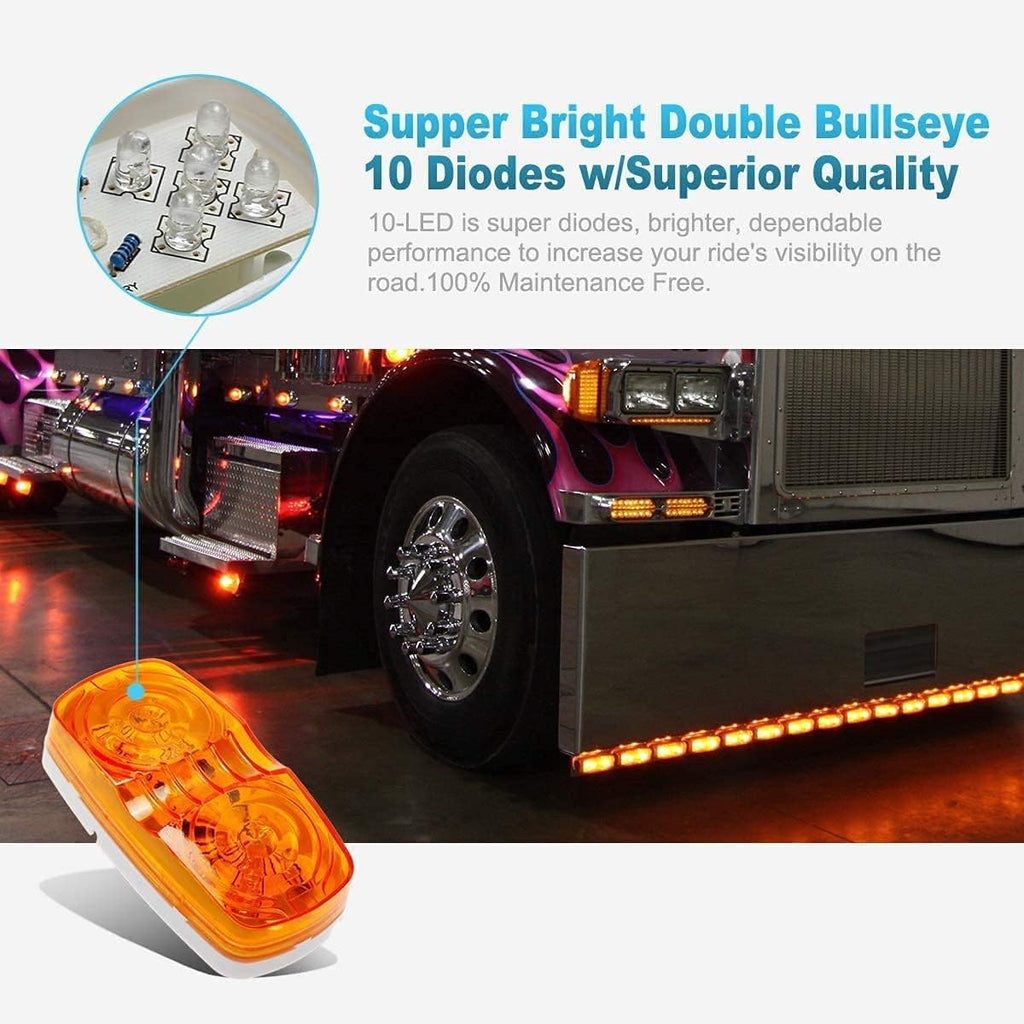 12V LED RV Camper Trailer Tail Light Kit, 5X Amber Double Bullseye LED Side Marker Clearance Lights, Red LED Stop Turn Brake Tail Lights, White Base Pack of 2 B903266