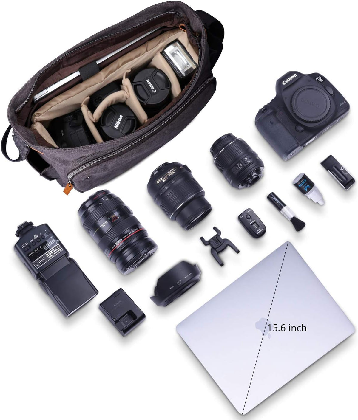 Camera Messenger Bag for DSLR Cameras Laptop 15.6inch Shoulder Bag with Camera Insert Sleeve Z90060