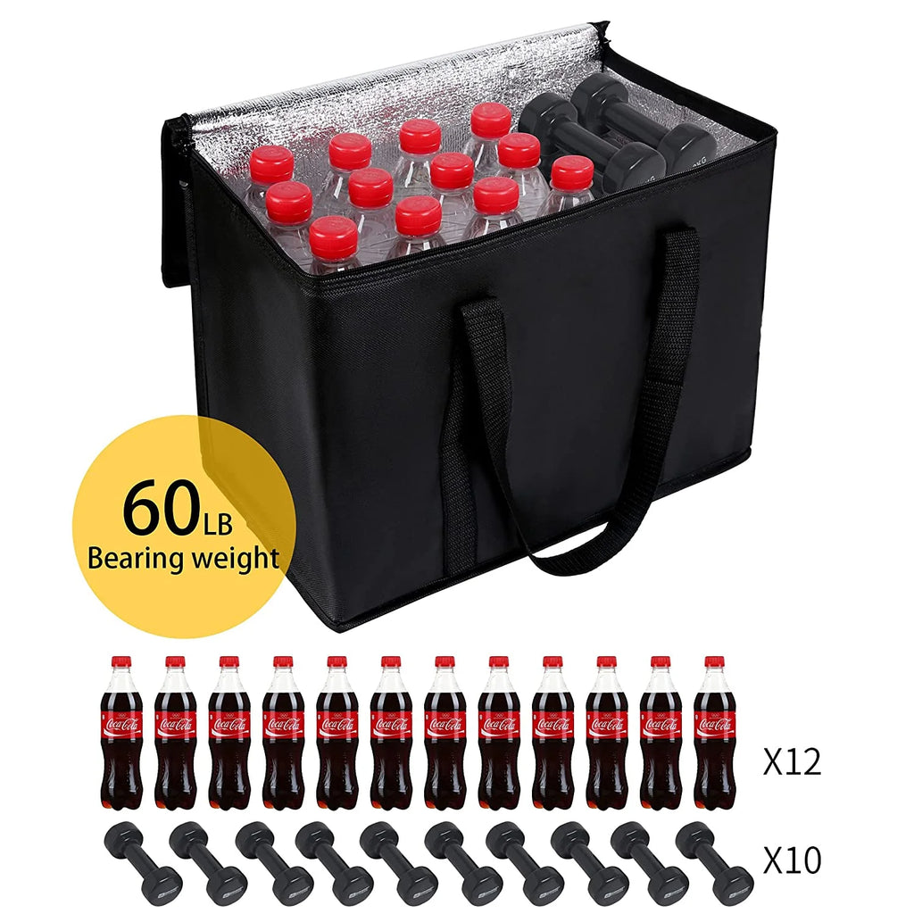 Black Insulated Grocery Tote Bag with Thermal Zipper S398