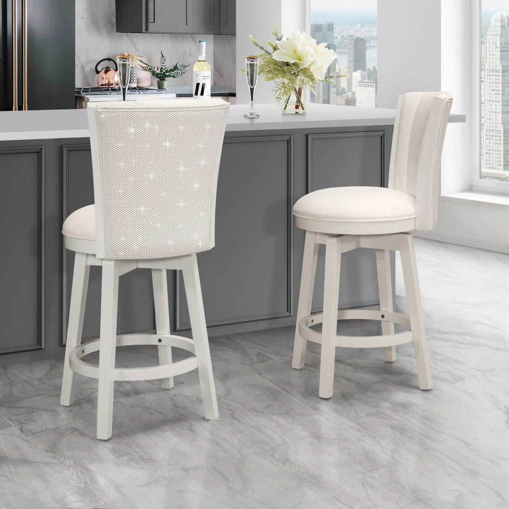 White Wood Counter Height Swivel Stool with Upholstered Back W687