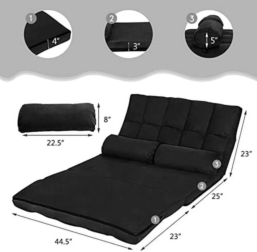 6-Position Foldable Suede Floor Sofa Bed with 2 Pillows (Brown) G3447