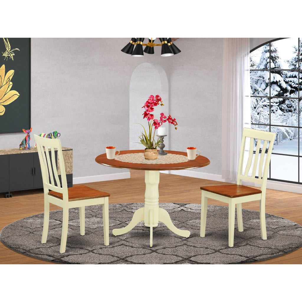 3 Pcs Dining Set with 2 Wood Chairs in Buttermilk C7547
