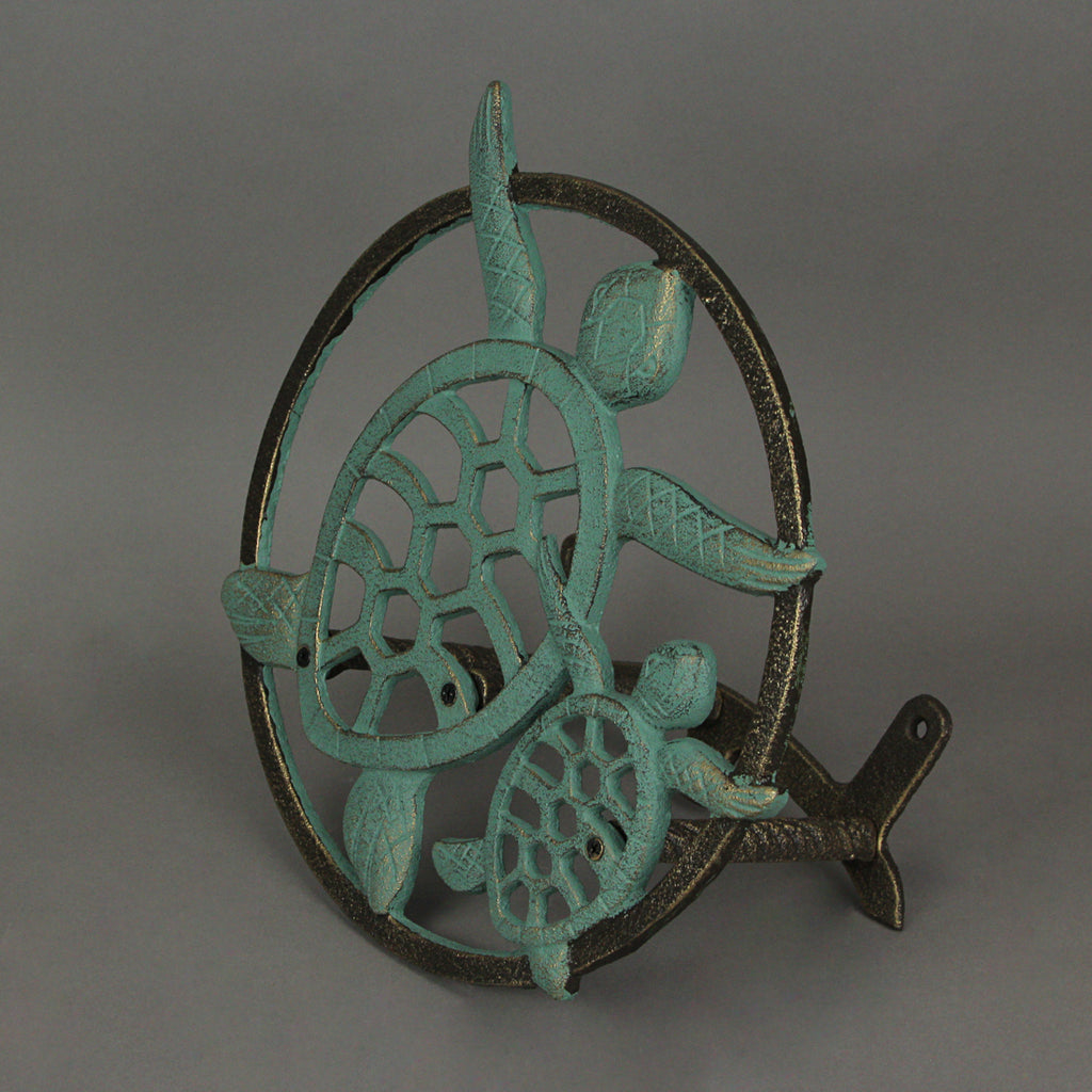 Verdigris Bronze Cast Iron Sea Turtle Wall Mount Garden Hose Hanger E674877
