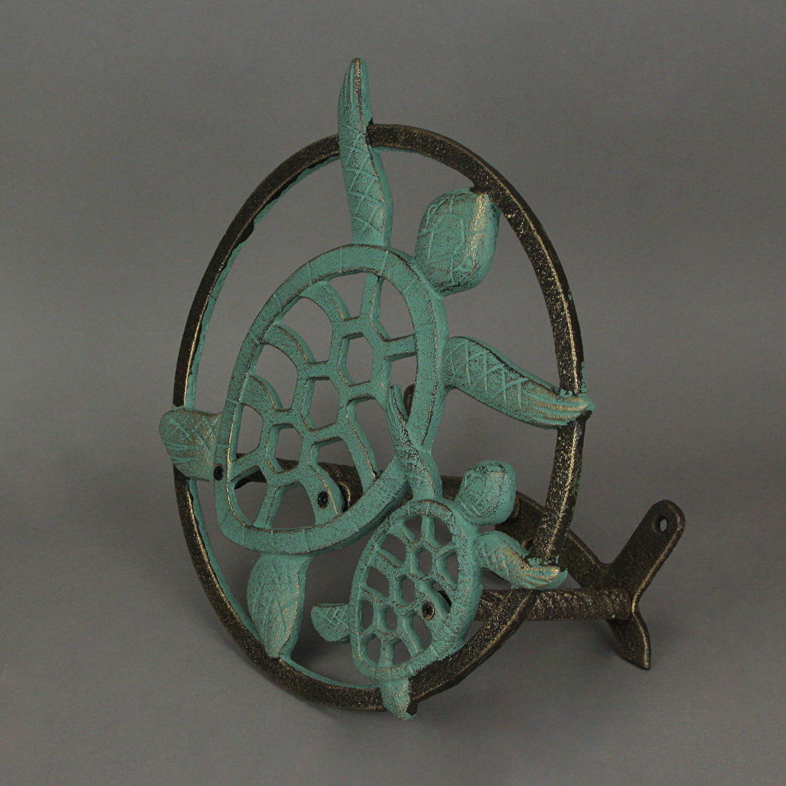 Verdigris Bronze Cast Iron Sea Turtle Wall Mount Garden Hose Hanger E674877