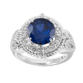 925 Sterling Silver Blue Sapphire White Topaz Halo Ring W245