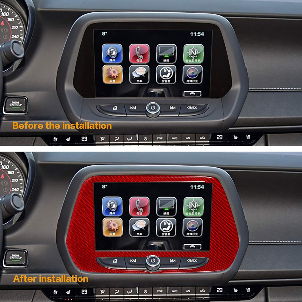 Red Carbon Fiber Radio Screen Navigation Panel Trim Cover for Chevrolet Camaro 2017 2018 2019 2020 D66256