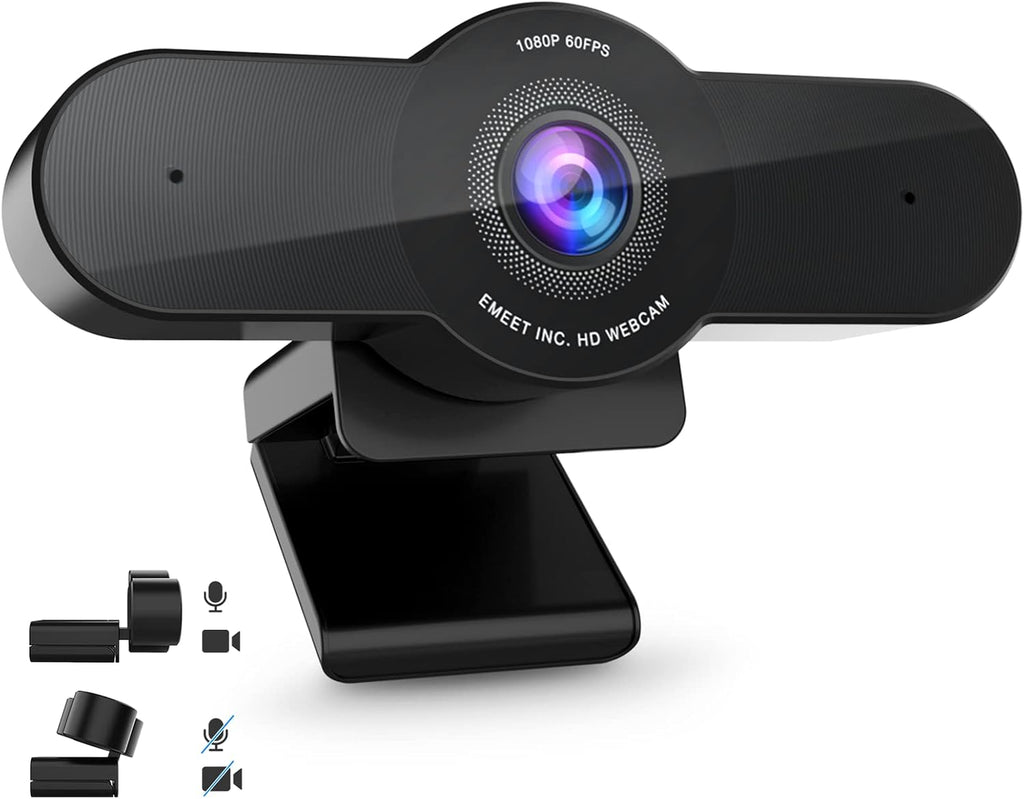 1080P 60FPS Webcam with Privacy Mode, Built-in 2 Noise Reduction Mics, Autofocus USB Camera D565741