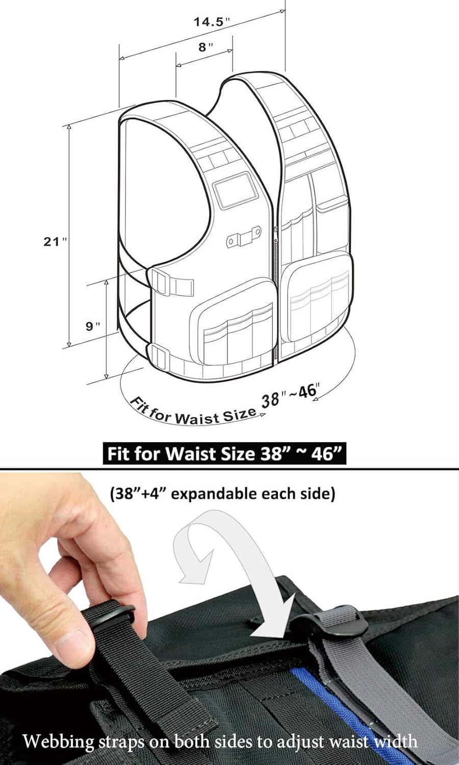 Heavy Duty Work Vest with Adjustable Straps, Tool Pockets and Reflective Stripes R9361