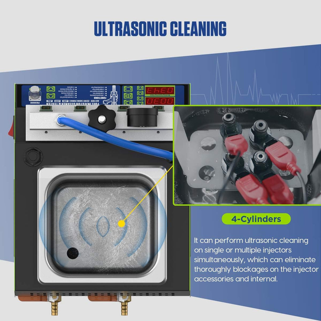 Ultrasonic Fuel Injector Tester Cleaner Machine Kit with 4 Cylinders, 110V P904