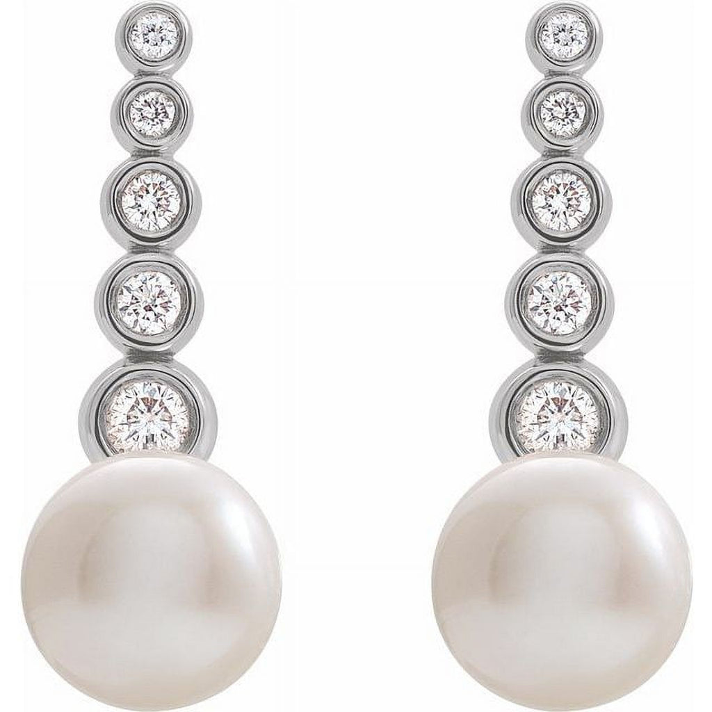Platinum Cultured White Freshwater Pearl & 1/8 CTW Natural Diamond Earrings I65191