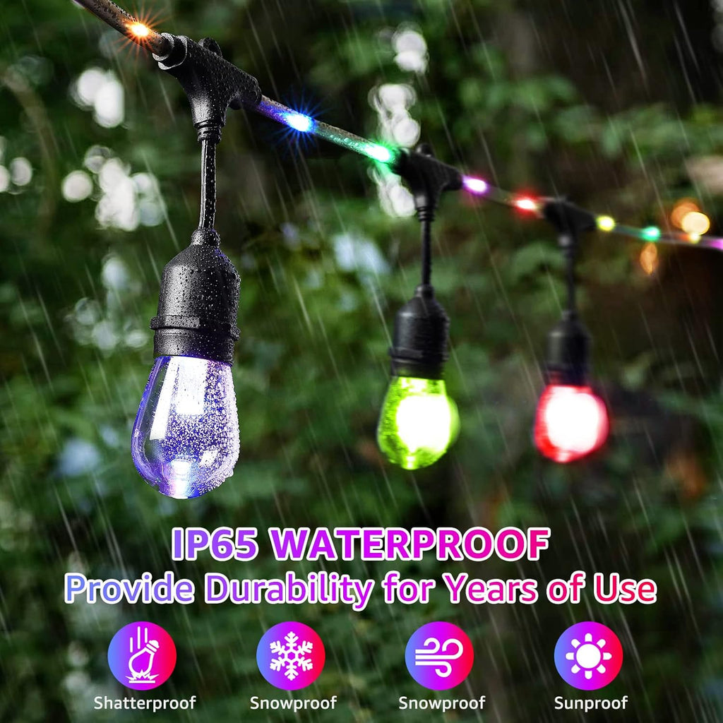 48FT RGB LED String Lights with Remote, Waterproof Edison Bulb Outdoor Lights D254