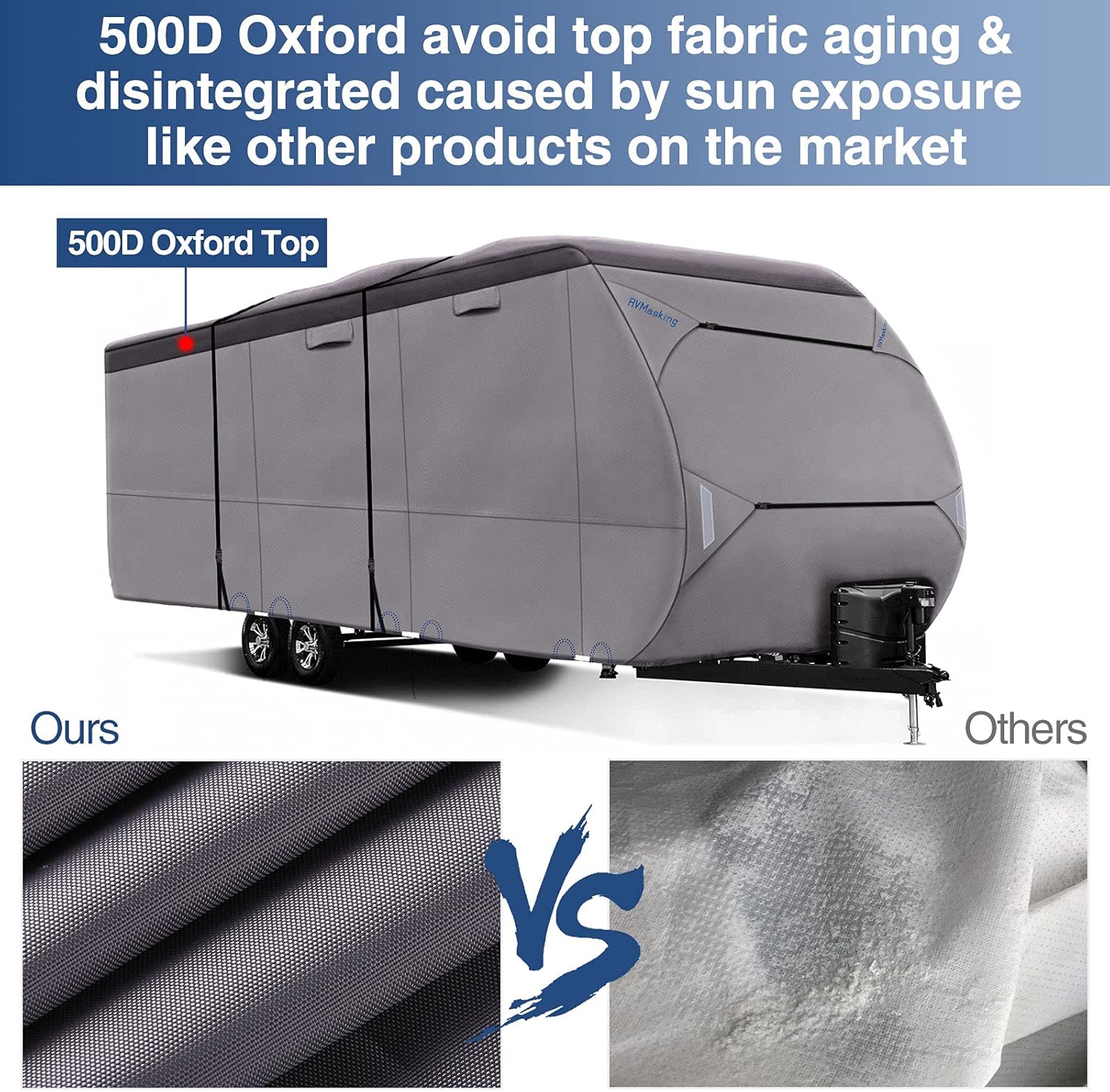 Upgraded Waterproof 500D Travel Trailer Cover with 4 Tire Covers, Tongue Jack Cover Q301