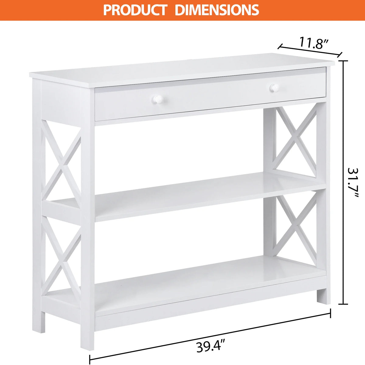 White Wooden Console Table with 1 Drawer and 2 Storage Shelves S512021