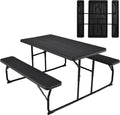 Folding Picnic Table Bench Set, Outdoor Dining Table Set, Portable Picnic Tables, Weather Resistant Metal Frame, White T385434
