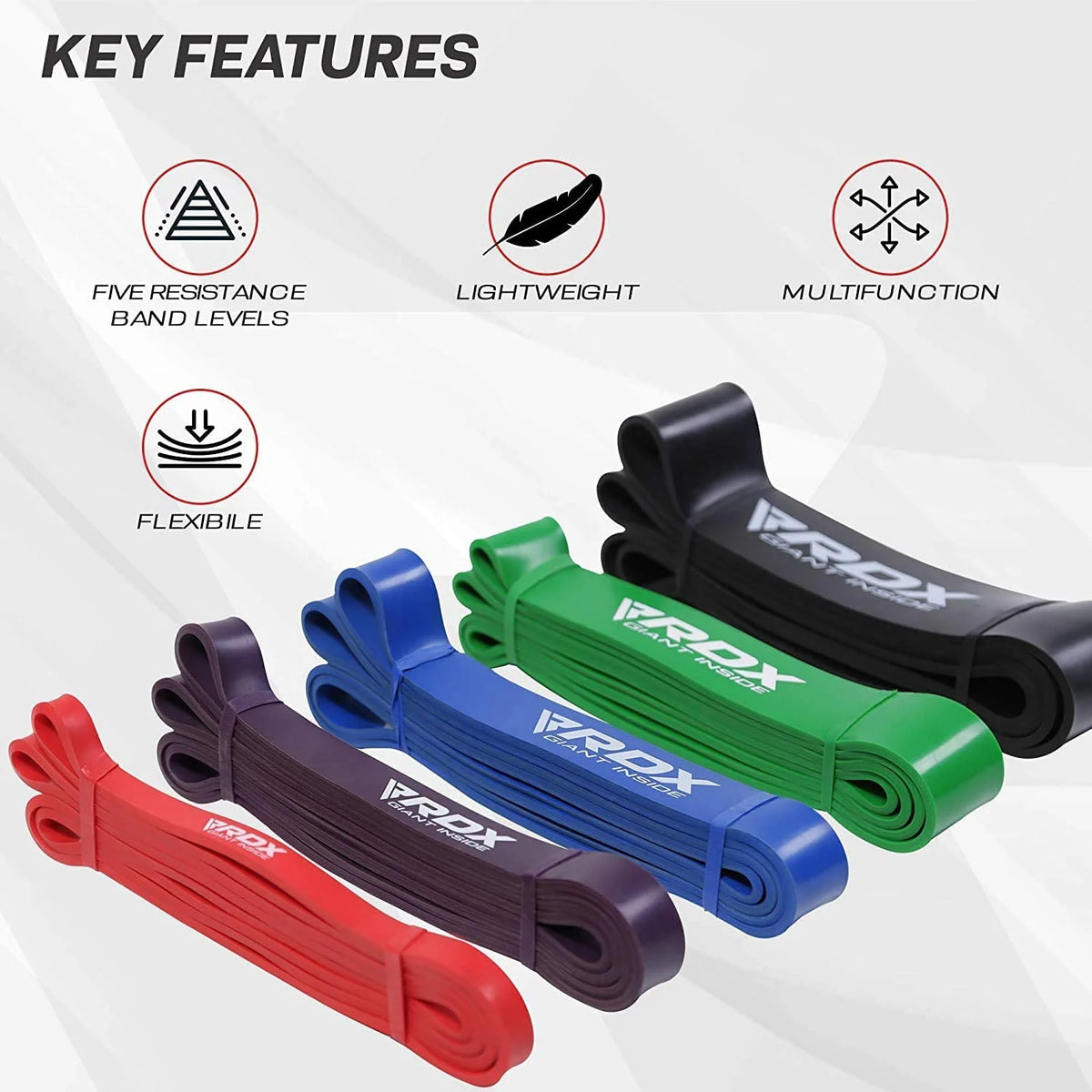 Resistance Bands 5 Level Set, Thick Latex Long Loop N737736