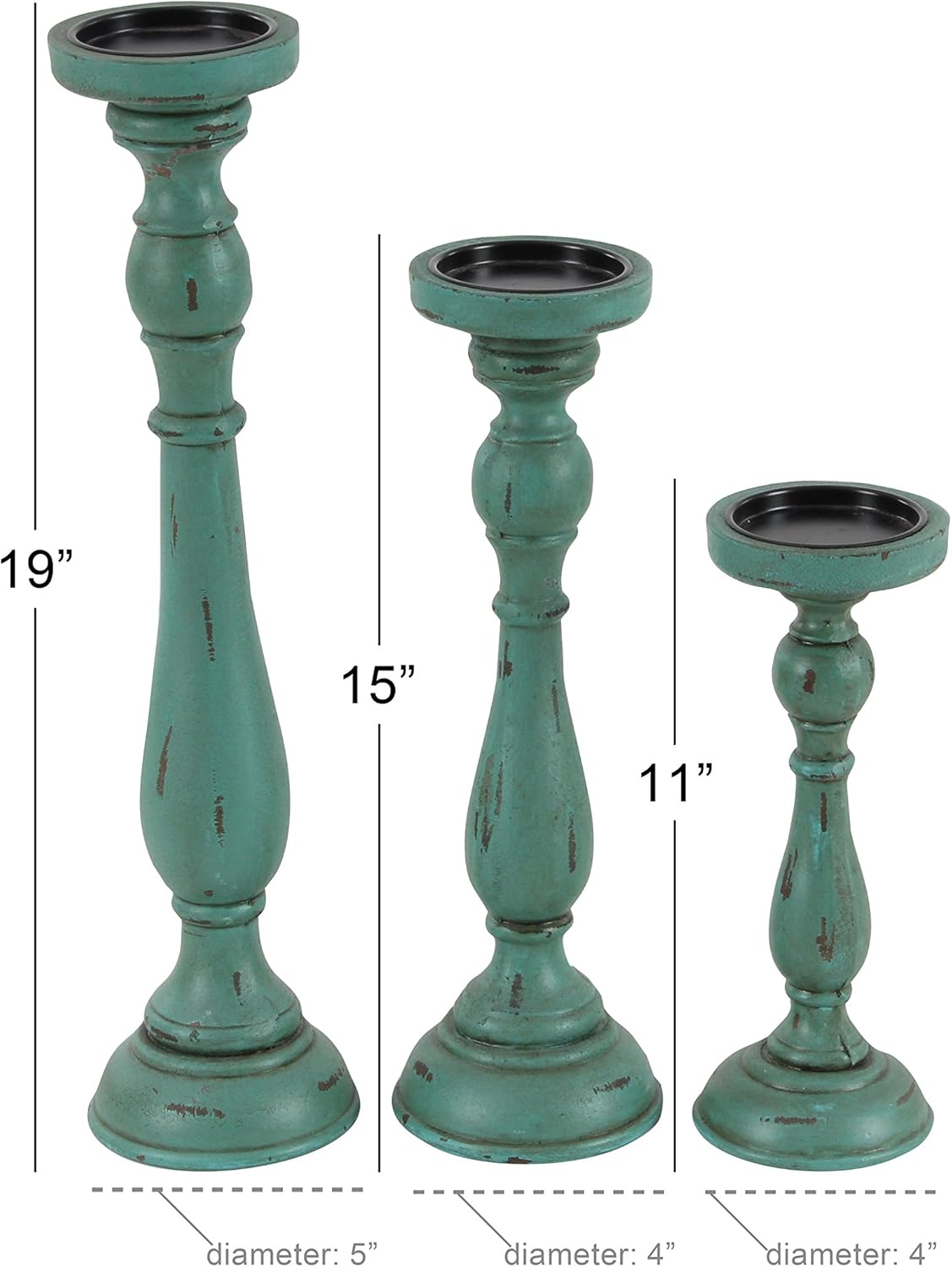 Teal Wood Candle Holder K244